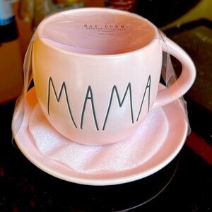 Pink Rae Dunn Coffee cup and saucer “MAMA”